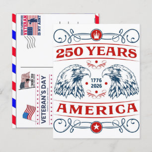 Proud Veteran 250 Years America 1776 2026 Holiday Postcard