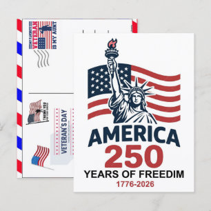 Proud Veteran 250 Years America 1776 2026 Holiday Postcard