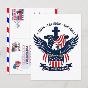 Proud Veteran 250 Years America 1776 2026 Holiday Postcard
