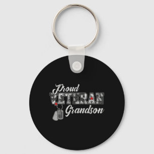 Proud Veteran Grandson Camouflage Vet Family Key Ring