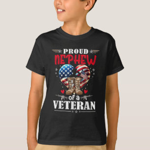 Proud Veteran Nephew Heart American Flag USA T-Shirt