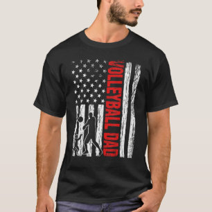 Proud Volleyball Dad Vintage Retro American Flag S T-Shirt