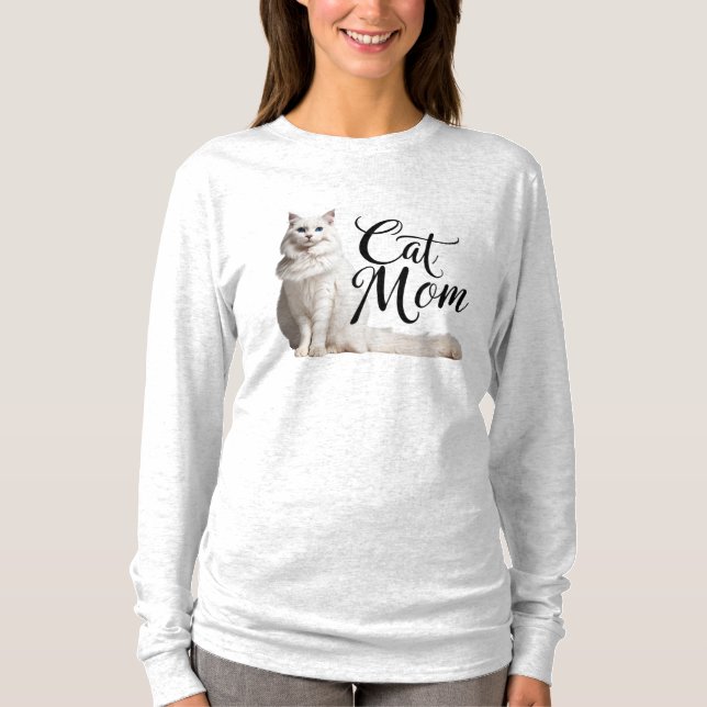 Proud White Maine Coon Cat Mum T-Shirt (Front)