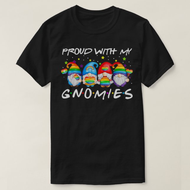 Proud With My Gnomies Heart Rainbow LGBT Gay Lesbi T-Shirt (Design Front)