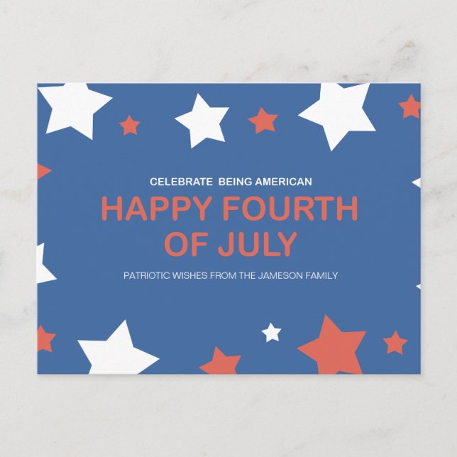 Proudly American, Joyfully Free 4th of July Holiday Postcard (Front)