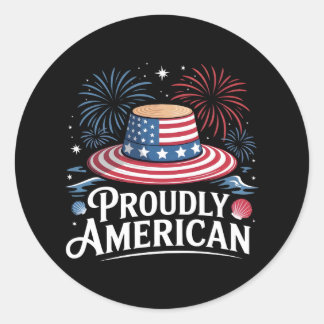 Proudly American - Patriotic Beach Sunhat Classic Round Sticker