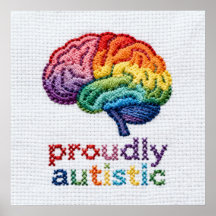 Proudly Autistic Embroidered Rainbow Brain Design 