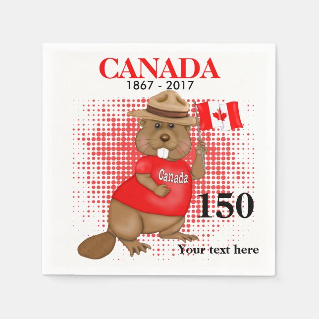 Proudly Canadian Beaver 150 Anniversary Napkin (Front)