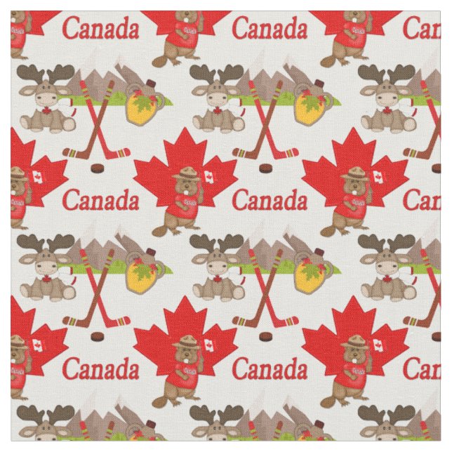 Proudly Canadian Beaver Moose Fabric Small Print (Close Up)