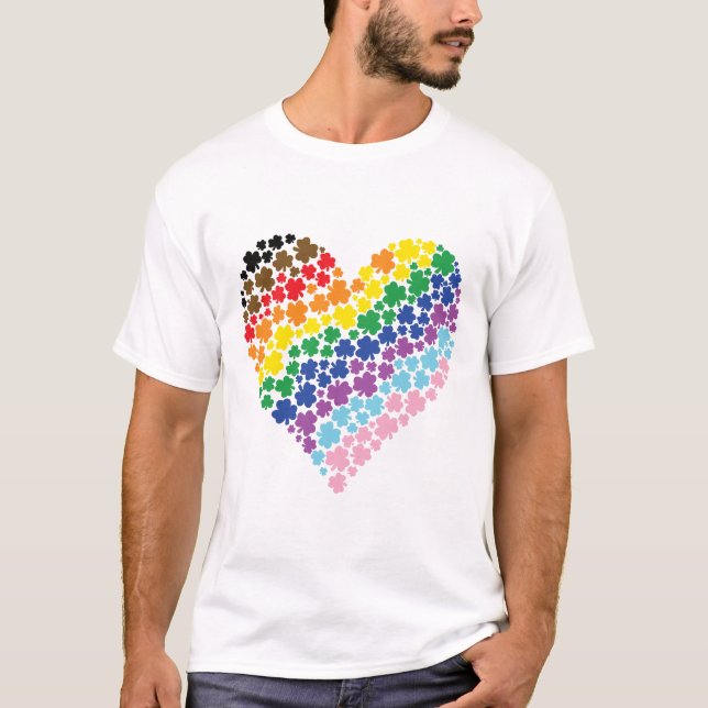 Proudly Irish Rainbow Shamrock Heart T-Shirt (Front)