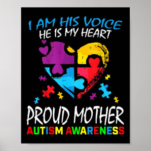 Pround Autism Mum Heart Mother Puzzle Piece Autism Poster