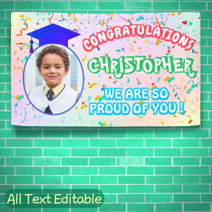 Pround of You Graduation Cap Confetti Pastel Photo Banner