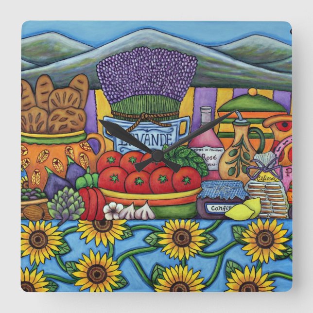 Provence Delights Square Wall Clock, Lisa Lorenz Clock (Front)