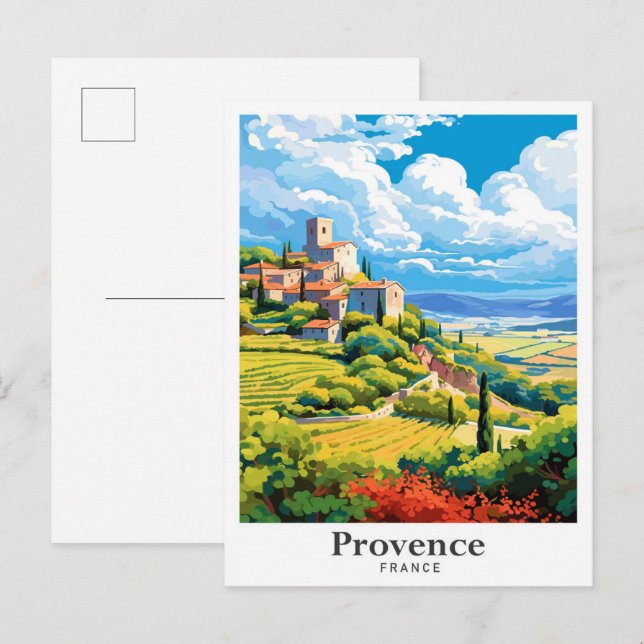 Provence France Art Vintage Travel Illustration Postcard (Front/Back)