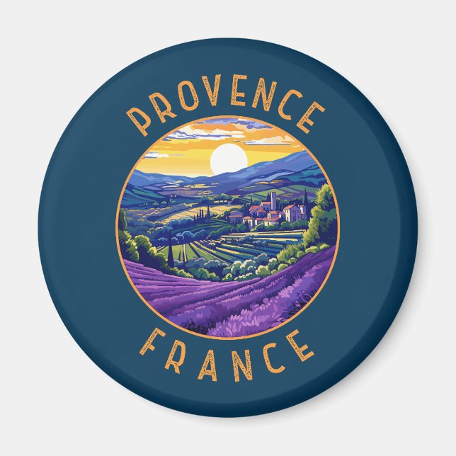 Provence France Lavender Retro Distressed Circle Magnet (Front)