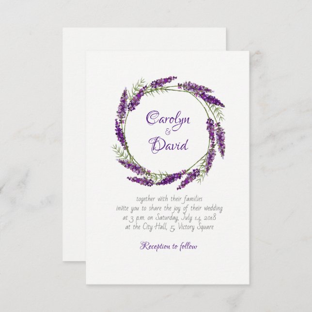 Provence lavander violet wedding invitation (Front/Back)