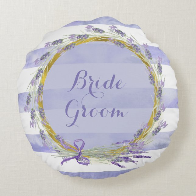 Provence Lavender Purple Flower Wedding  Forever Round Cushion (Back)