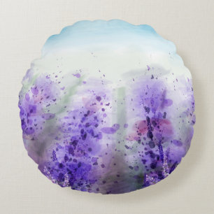 Provence Lavender: Vintage Watercolor Field Round Cushion