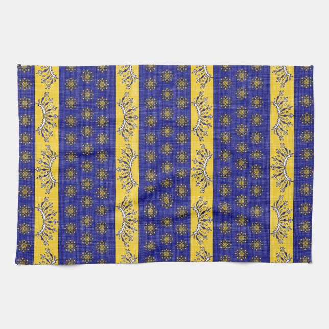 Provence South of France French Blue/Gold Pattern Tea Towel (Horizontal)