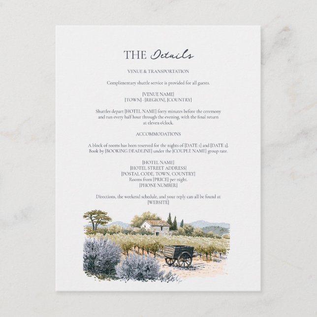 Provence Vineyard Wedding Details Enclosure  Card (Front)
