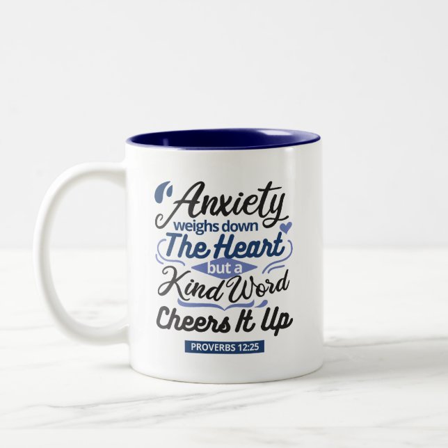 Proverbs 12:25 Bible Verse – Kind Word Art Two-Tone Coffee Mug (Left)