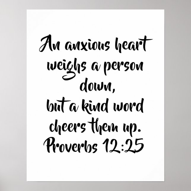 Proverbs 12:25 Elegant Christian Bible Verse Poster (Front)