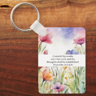 Proverbs 16:3 KJV Commit Thy Works Scripture Key Ring