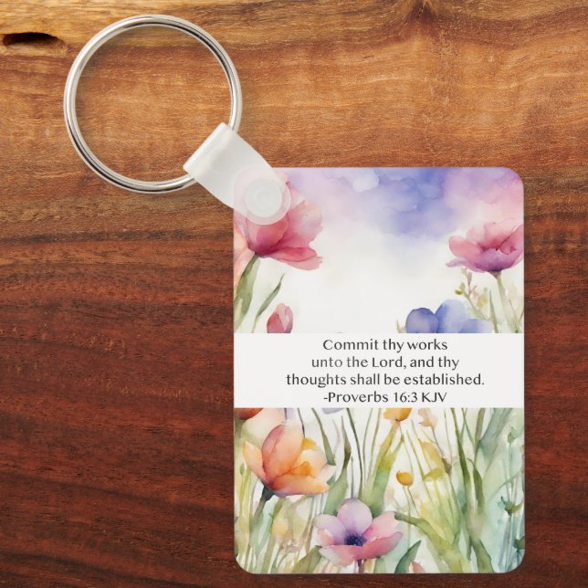 Proverbs 16:3 KJV Commit Thy Works Scripture Key Ring (Front)
