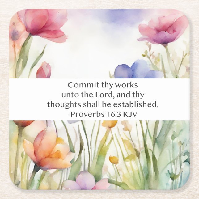 Proverbs 16:3 KJV Commit Thy Works Scripture Square Paper Coaster (Front)