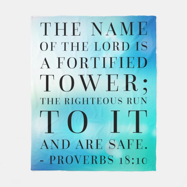 Proverbs 18:10 Bible Quote Fleece Blanket (Front)