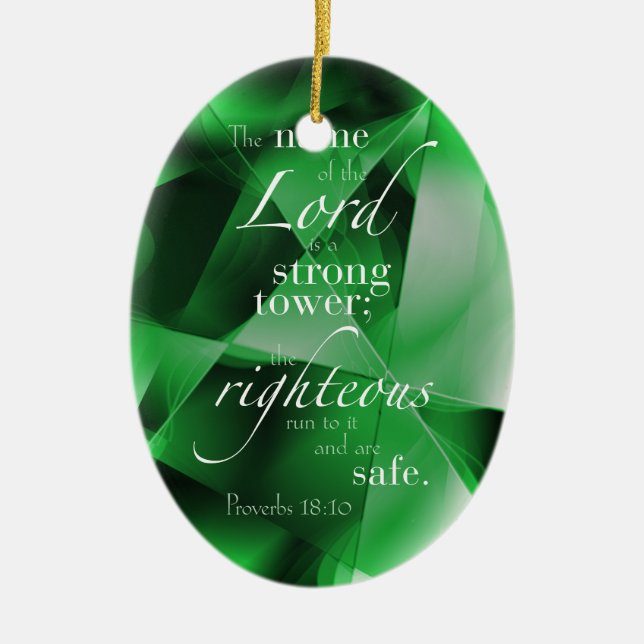 Proverbs 18:10 ceramic tree decoration (Front)