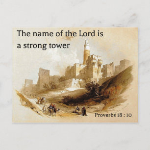 Proverbs 18 : 10 on an old lithograph of Jerusalem Postcard