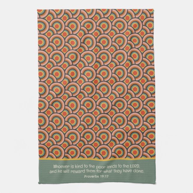 Proverbs 19:17 Whoever is Kind Retro Circles Tea Towel (Vertical)