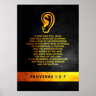 Proverbs 1:5-7 Bible Verse Poster
