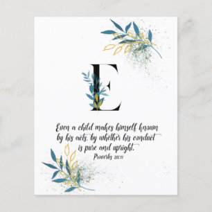 Proverbs 20:11, Letter E,Watercolor scripture card