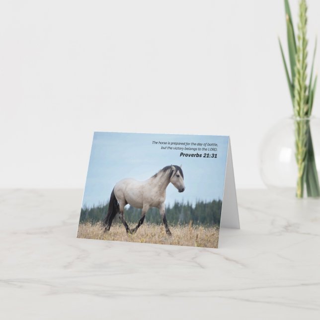 Proverbs 21:31 Wild Horse Bible Verse Thank You Card (Front)