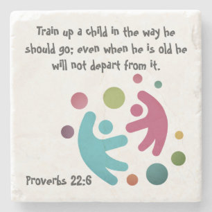 Proverbs 22:6 Scripture Abstract Pink/Teal  Stone  Coaster