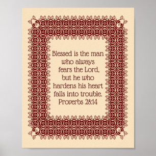 Proverbs 28:14 Bible Scripture 2 Decorated Poster