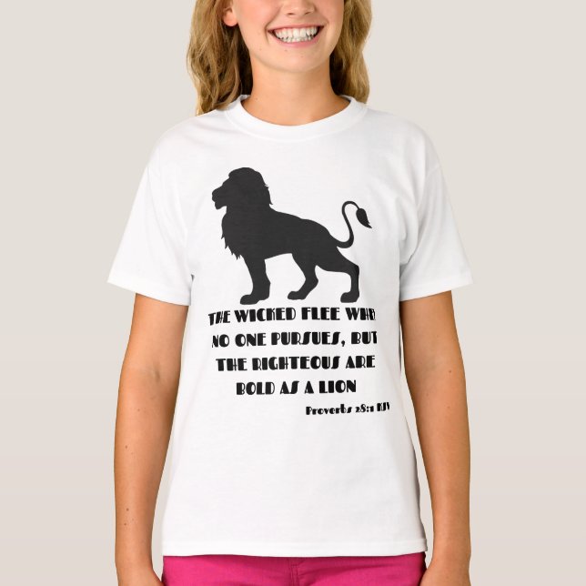 Proverbs 28:1 Bible Verse Quote KJV Girl's T-Shirt (Front)