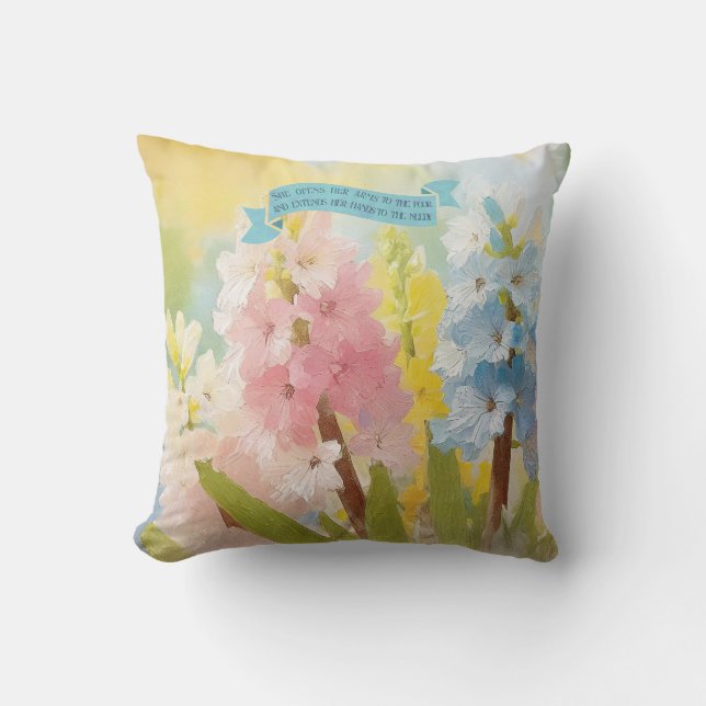 Proverbs 31:20, Hyacinth Flowers, Mother Day Art Cushion (Front)