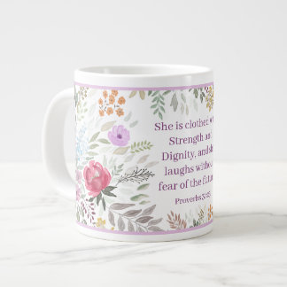 Proverbs 31:25 Bible Verse Watercolor floral  Large Coffee Mug