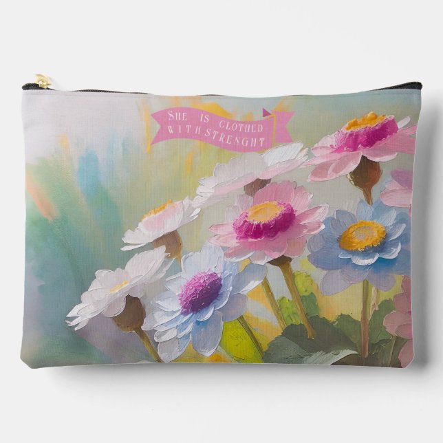 Proverbs 31:25,Bible Verses Mothers, Daisies  Accessory Pouch (Front)
