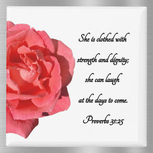 Proverbs 31:25 Custom Bible Verse Red Rose Magnet