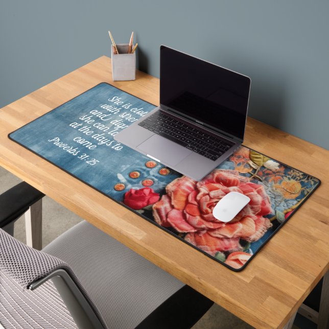 Proverbs 31:25 Desk Mat Inspiring Bible Verse  (Office 2)