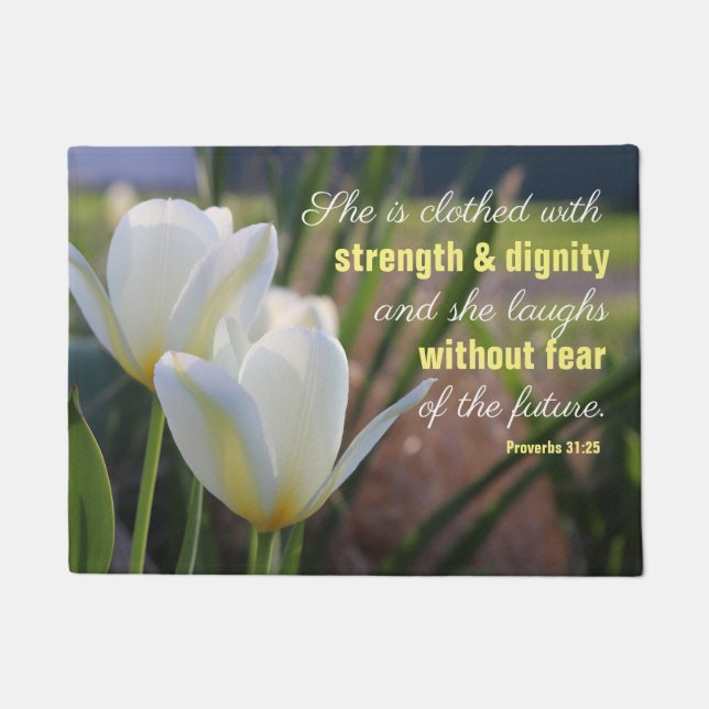 Proverbs 31:25 Floral Doormat (Front)