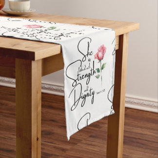 Proverbs 31:25 Flower Bible Verse Seamless Pattern Short Table Runner