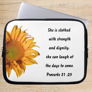 Proverbs 31:25 Half Sunflower Bible Verse Custom Laptop Sleeve