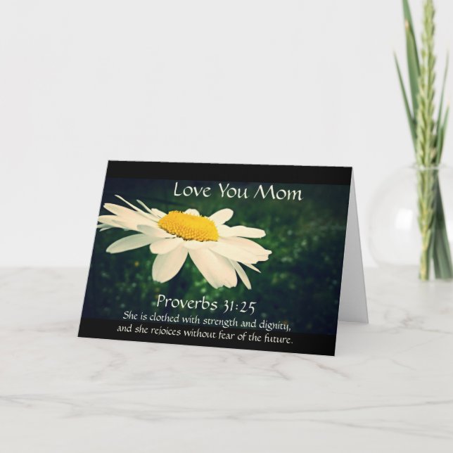 Proverbs 31:25, Mother's Day, White Daisy Custom Card (Front)