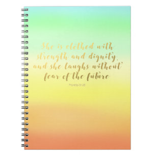 Proverbs 31:25 Notebook - Summer Faux Foil Script