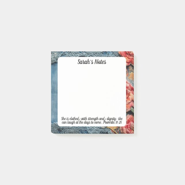 Proverbs 31:25 Notes Bible Verse Floral  (Front)